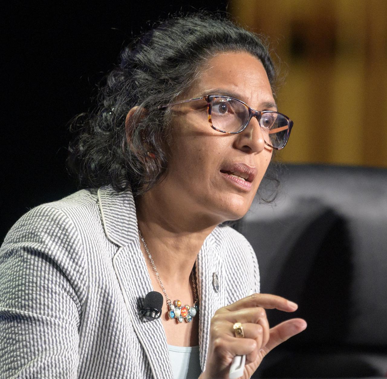 NASA Senior Advisor for Budget and Finance Bhavya Lal participates in a panel discussion titled “Technology Drives Exploration:  Paving the Next Era of Space Exploration” during the 36th Space Symposium, Thursday, Aug. 26, 2021, in Colorado Springs, Colorado. Photo Credit: (NASA/Bill Ingalls)