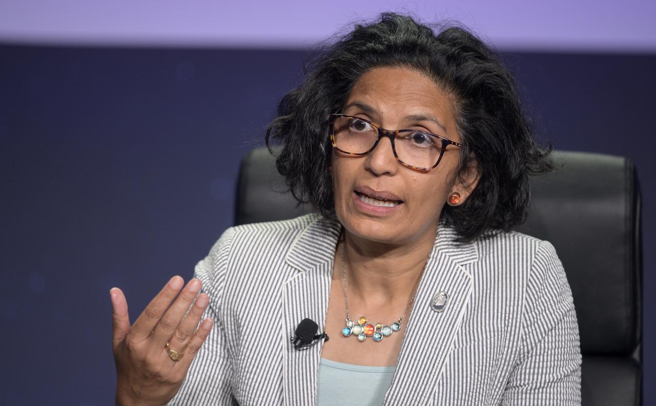 NASA Senior Advisor for Budget and Finance Bhavya Lal participates in a panel discussion titled “Technology Drives Exploration:  Paving the Next Era of Space Exploration” during the 36th Space Symposium, Thursday, Aug. 26, 2021, in Colorado Springs, Colorado. Photo Credit: (NASA/Bill Ingalls)