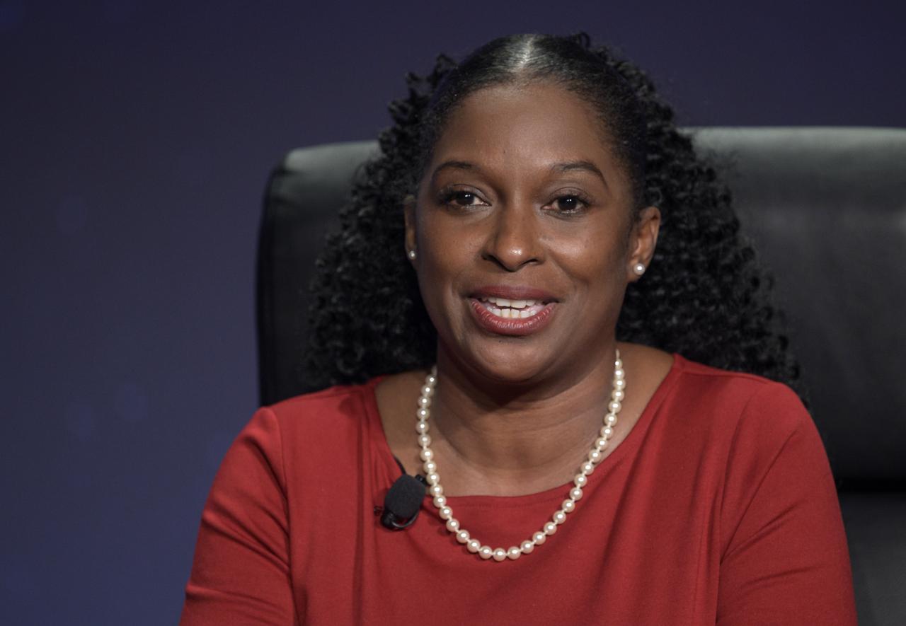 Director of the Program Management Office at MSI STEM Research and Development Consortium (MSRDC), Latonia Jones participates in a panel discussion titled “Technology Drives Exploration:  Paving the Next Era of Space Exploration” during the 36th Space Symposium, Thursday, Aug. 26, 2021, in Colorado Springs, Colorado. Photo Credit: (NASA/Bill Ingalls)