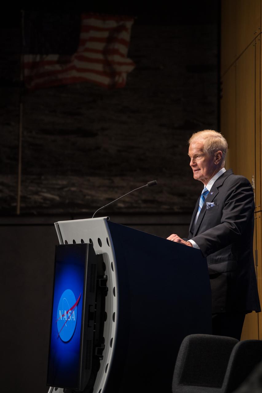 NASA Administrator Bill Nelson speaks during a NASA town hall to discuss the reorganization of the Human Exploration and Operations Mission Directorate into two mission directorates: Exploration Systems Development Mission Directorate (ESDMD) and Space Operations Mission Directorate (SpaceOps), Tuesday, Sept. 21, 2021 at the Mary W. Jackson NASA Headquarters building in Washington. NASA Associate Administrator for SpaceOps, Kathy Lueders, will lead launch and space operations including the International Space Station, the commercialization of low-Earth orbit, and eventually operations on and around the Moon. NASA Associate Administrator for the ESDMD, Jim Free, will lead efforts to define and manage systems development for programs critical to NASA’s Artemis program and the planning of NASA’s Moon to Mars exploration. Photo Credit: (NASA/Aubrey Gemignani)