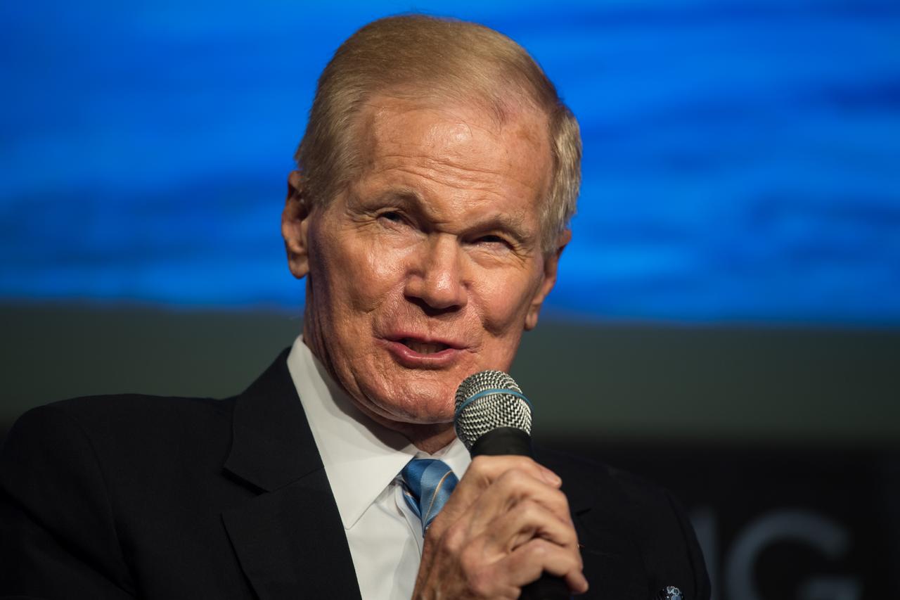 NASA Administrator Bill Nelson speaks during a NASA town hall to discuss the reorganization of the Human Exploration and Operations Mission Directorate into two mission directorates: Exploration Systems Development Mission Directorate (ESDMD) and Space Operations Mission Directorate (SpaceOps), Tuesday, Sept. 21, 2021 at the Mary W. Jackson NASA Headquarters building in Washington. NASA Associate Administrator for SpaceOps, Kathy Lueders, will lead launch and space operations including the International Space Station, the commercialization of low-Earth orbit, and eventually operations on and around the Moon. NASA Associate Administrator for the ESDMD, Jim Free, will lead efforts to define and manage systems development for programs critical to NASA’s Artemis program and the planning of NASA’s Moon to Mars exploration. Photo Credit: (NASA/Aubrey Gemignani)