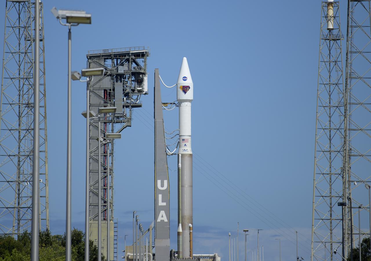 A United Launch Alliance Atlas V rocket with the Lucy spacecraft aboard is seen at Space Launch Complex 41, Thursday, Oct. 14, 2021, at Cape Canaveral Space Force Station in Florida. Lucy will be the first spacecraft to study Jupiter's Trojan Asteroids. Like the mission's namesake – the fossilized human ancestor, "Lucy," whose skeleton provided unique insight into humanity's evolution – Lucy will revolutionize our knowledge of planetary origins and the formation of the solar system. Photo Credit: (NASA/Bill Ingalls)