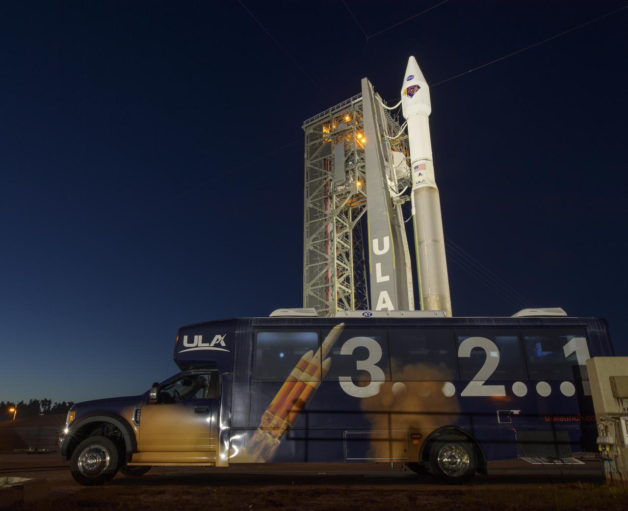 A United Launch Alliance Atlas V rocket with the Lucy spacecraft aboard is seen at Space Launch Complex 41, Thursday, Oct. 14, 2021, at Cape Canaveral Space Force Station in Florida. Lucy will be the first spacecraft to study Jupiter's Trojan Asteroids. Like the mission's namesake – the fossilized human ancestor, "Lucy," whose skeleton provided unique insight into humanity's evolution – Lucy will revolutionize our knowledge of planetary origins and the formation of the solar system. Photo Credit: (NASA/Bill Ingalls)