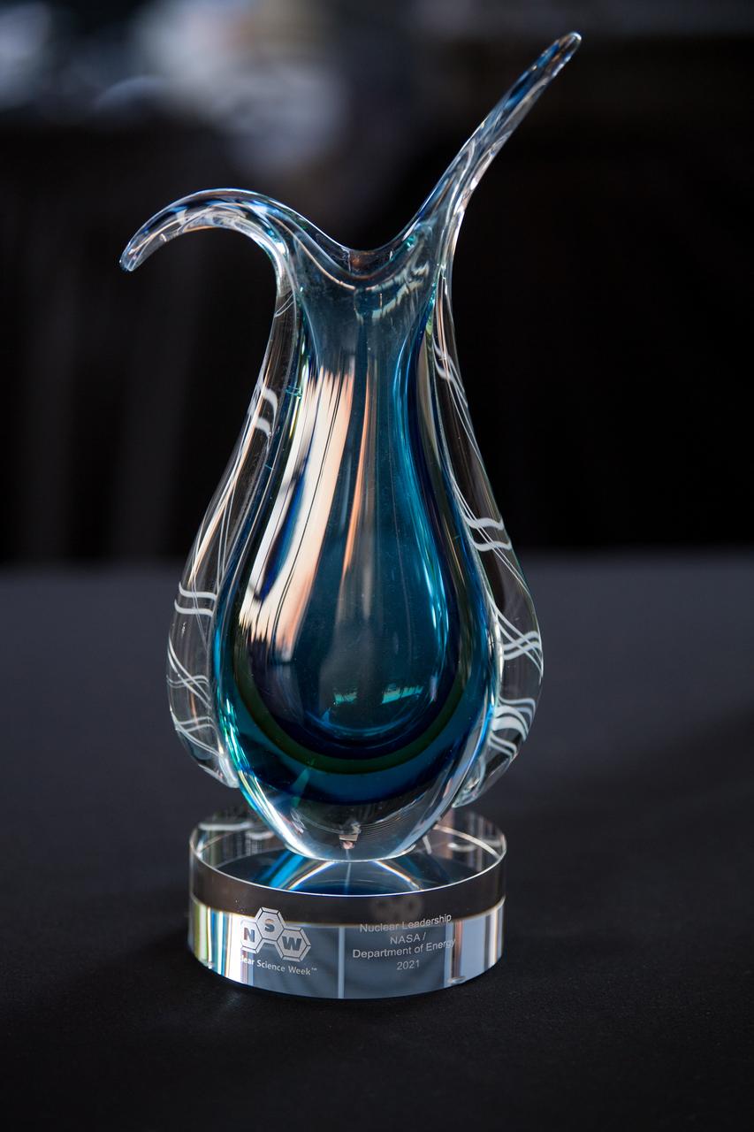 The Lifetime Achievement Award is seen at the National Museum of Nuclear Science and History’s Nuclear Science Week event where Director of the NASA Science Mission Directorate’s Planetary Science Division, Dr. Lori Glaze accepted it on behalf of the agency, Tuesday, Oct. 19, 2021, at The Observatory at America’s Square in Washington. Photo Credit: (NASA/Aubrey Gemignani)