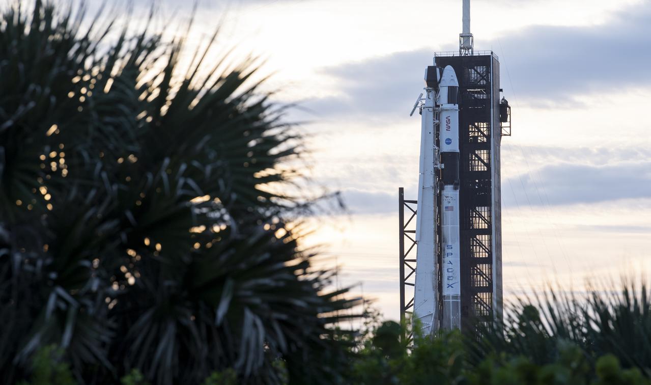 A SpaceX Falcon 9 rocket with the company's Crew Dragon spacecraft onboard is seen on the launch pad at Launch Complex 39A as preparations continue for the Crew-3 mission, Monday, Nov. 1, 2021, at NASA’s Kennedy Space Center in Florida. NASA’s SpaceX Crew-3 mission is the third crew rotation mission of the SpaceX Crew Dragon spacecraft and Falcon 9 rocket to the International Space Station as part of the agency’s Commercial Crew Program. NASA astronauts Raja Chari, Tom Marshburn, Kayla Barron, and ESA (European Space Agency) astronaut Matthias Maurer are scheduled to launch no earlier than Nov. 6 at 11:36 p.m. ET, from Launch Complex 39A at the Kennedy Space Center. Photo Credit: (NASA/Joel Kowsky)