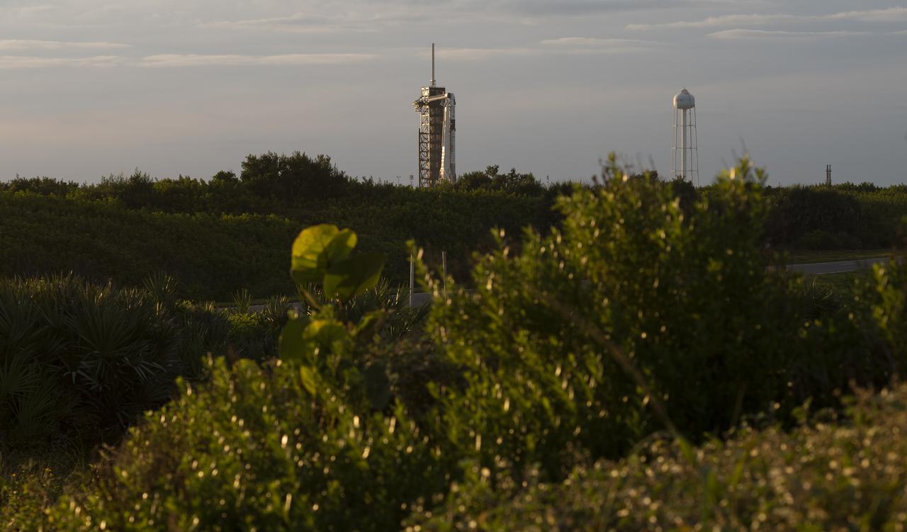 A SpaceX Falcon 9 rocket with the company's Crew Dragon spacecraft onboard is seen on the launch pad at Launch Complex 39A as preparations continue for the Crew-3 mission, Monday, Nov. 1, 2021, at NASA’s Kennedy Space Center in Florida. NASA’s SpaceX Crew-3 mission is the third crew rotation mission of the SpaceX Crew Dragon spacecraft and Falcon 9 rocket to the International Space Station as part of the agency’s Commercial Crew Program. NASA astronauts Raja Chari, Tom Marshburn, Kayla Barron, and ESA (European Space Agency) astronaut Matthias Maurer are scheduled to launch no earlier than Nov. 6 at 11:36 p.m. ET, from Launch Complex 39A at the Kennedy Space Center. Photo Credit: (NASA/Joel Kowsky)