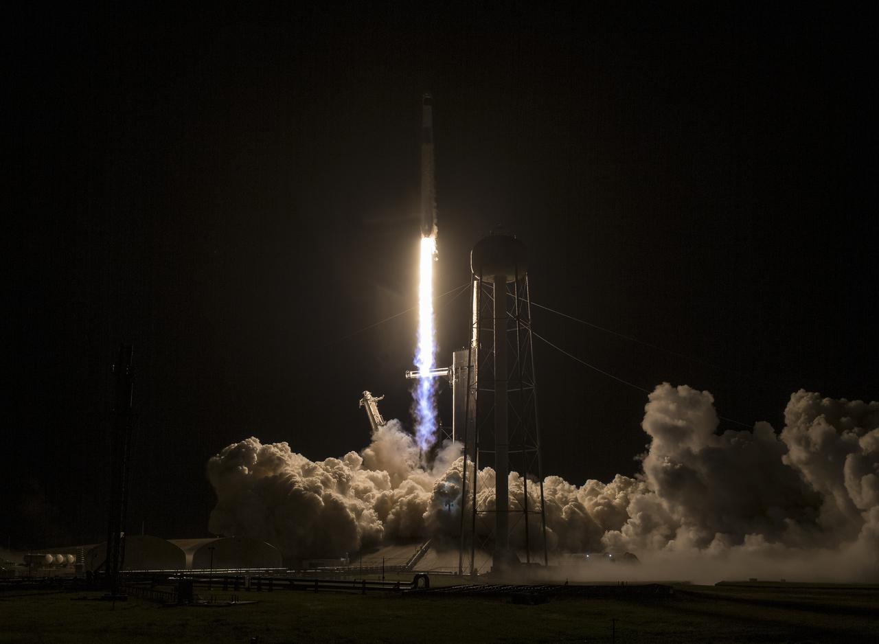 A SpaceX Falcon 9 rocket carrying the company's Crew Dragon spacecraft is launched on NASA’s SpaceX Crew-3 mission to the International Space Station with NASA astronauts Raja Chari, Tom Marshburn, Kayla Barron, and ESA (European Space Agency) astronaut Matthias Maurer onboard, Wednesday, Nov. 10, 2021, at NASA’s Kennedy Space Center in Florida. NASA’s SpaceX Crew-3 mission is the third crew rotation mission of the SpaceX Crew Dragon spacecraft and Falcon 9 rocket to the International Space Station as part of the agency’s Commercial Crew Program. Chari, Marshburn, Barron, Maurer launched at 9:03 p.m. EST from Launch Complex 39A at the Kennedy Space Center to begin a six month mission onboard the orbital outpost. Photo Credit: (NASA/Aubrey Gemignani)