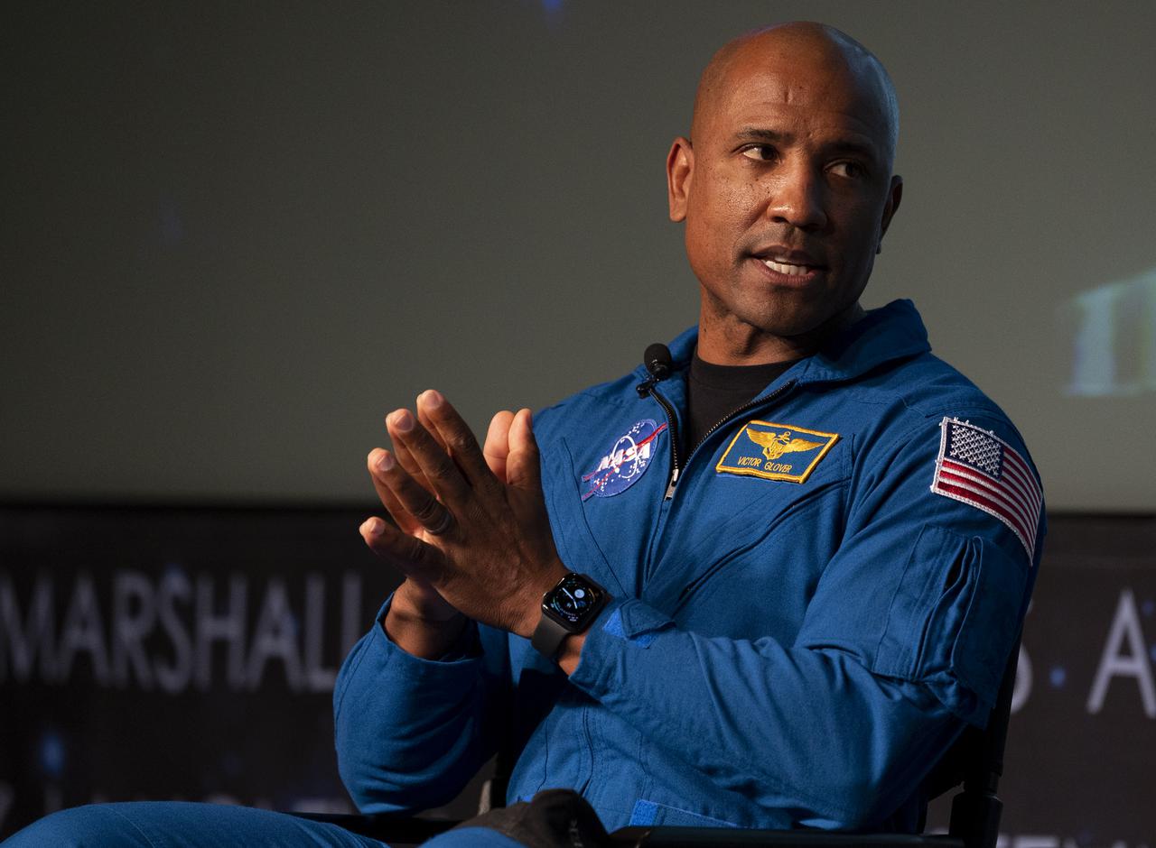 NASA astronaut Victor Glover speaks with employees of the Space Operations and Exploration Systems Development Mission Directorates about the Crew-1 mission with fellow crew members NASA astronauts Mike Hopkins, Shannon Walker, and Japan Aerospace Exploration Agency (JAXA) astronaut Soichi Noguchi, Monday, Nov. 15, 2021, at the Mary W. Jackson NASA Headquarters Building in Washington. Hopkins, Glover, Walker, and Noguchi launched on the first crew rotation mission to the International Space Station for SpaceX’s Falcon 9 and Crew Dragon spacecraft as part of the agency’s Commercial Crew Program and spent 168 days in space across Expeditions 64 and 65. Photo Credit: (NASA/Joel Kowsky)