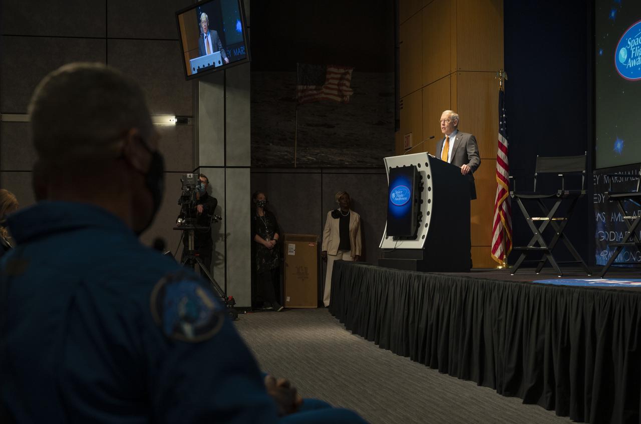 Pat Forrester, special assistant to the associate administrator of the Space Operations Mission Directorate, speaks during a presentation to the Space Operations and Exploration Systems Development Mission Directorates by SpaceX Crew-1 NASA astronauts Mike Hopkins, Victor Glover, and Shannon Walker, and Japan Aerospace Exploration Agency (JAXA) astronaut Soichi Noguchi, Monday, Nov. 15, 2021, at the Mary W. Jackson NASA Headquarters Building in Washington. Hopkins, Glover, Walker, and Noguchi launched on the first crew rotation mission to the International Space Station for SpaceX’s Falcon 9 and Crew Dragon spacecraft as part of the agency’s Commercial Crew Program and spent 168 days in space across Expeditions 64 and 65. Photo Credit: (NASA/Joel Kowsky)