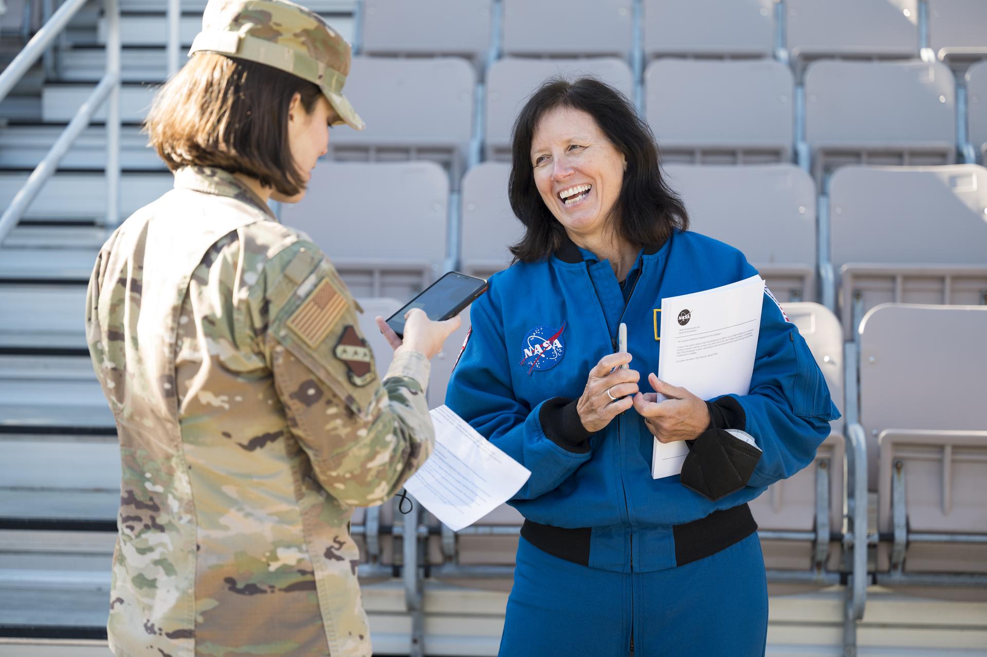 Astronaut Shannon Walker with Military Soldier