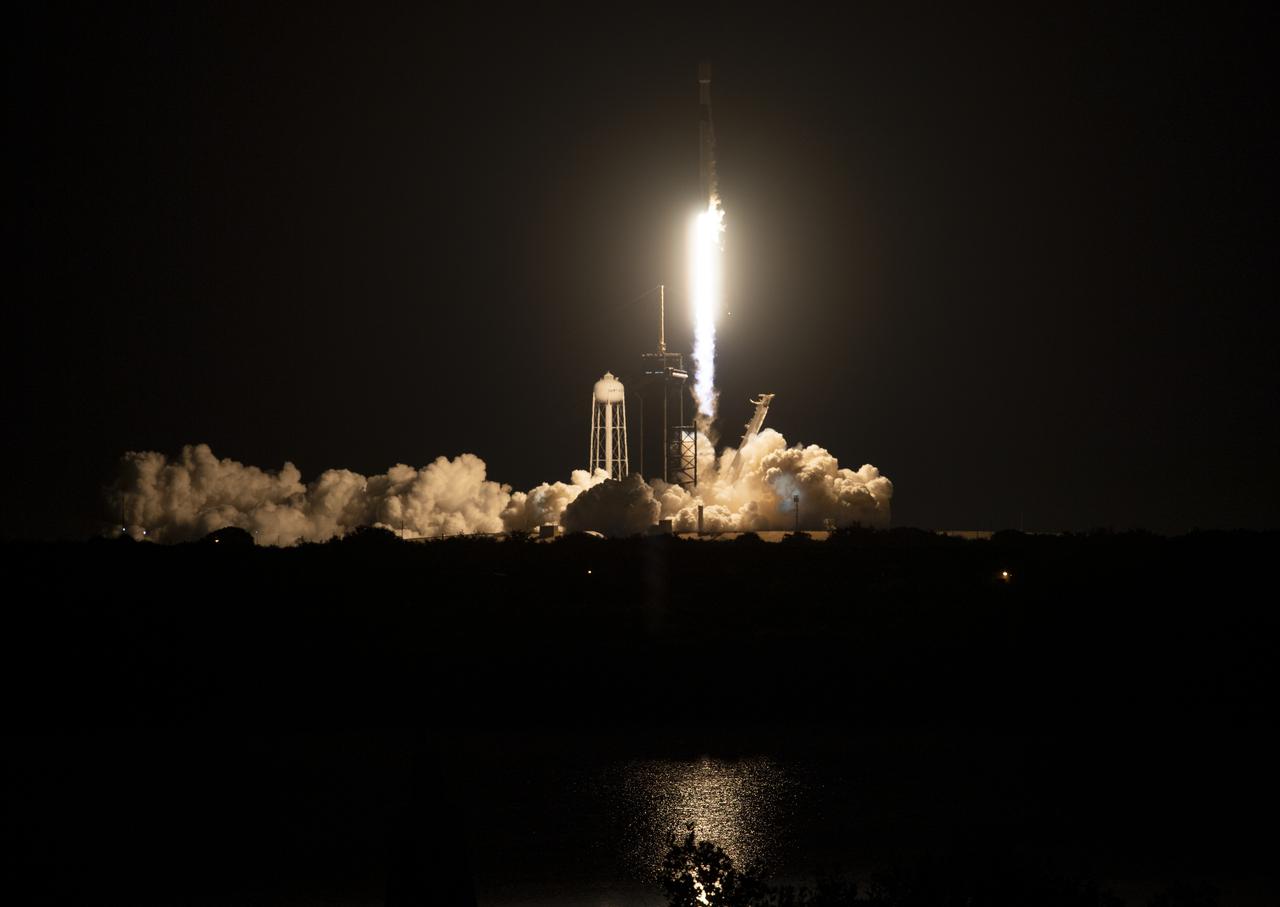 A SpaceX Falcon 9 rocket launches with NASA’s Imaging X-ray Polarimetry Explorer (IXPE) spacecraft onboard from Launch Complex 39A, Thursday, Dec. 9, 2021, at NASA’s Kennedy Space Center in Florida. The IXPE spacecraft is the first satellite dedicated to measuring the polarization of X-rays from a variety of cosmic sources, such as black holes and neutron stars. Launch occurred at 1:00 a.m. EST. Photo Credit: (NASA/Joel Kowsky)