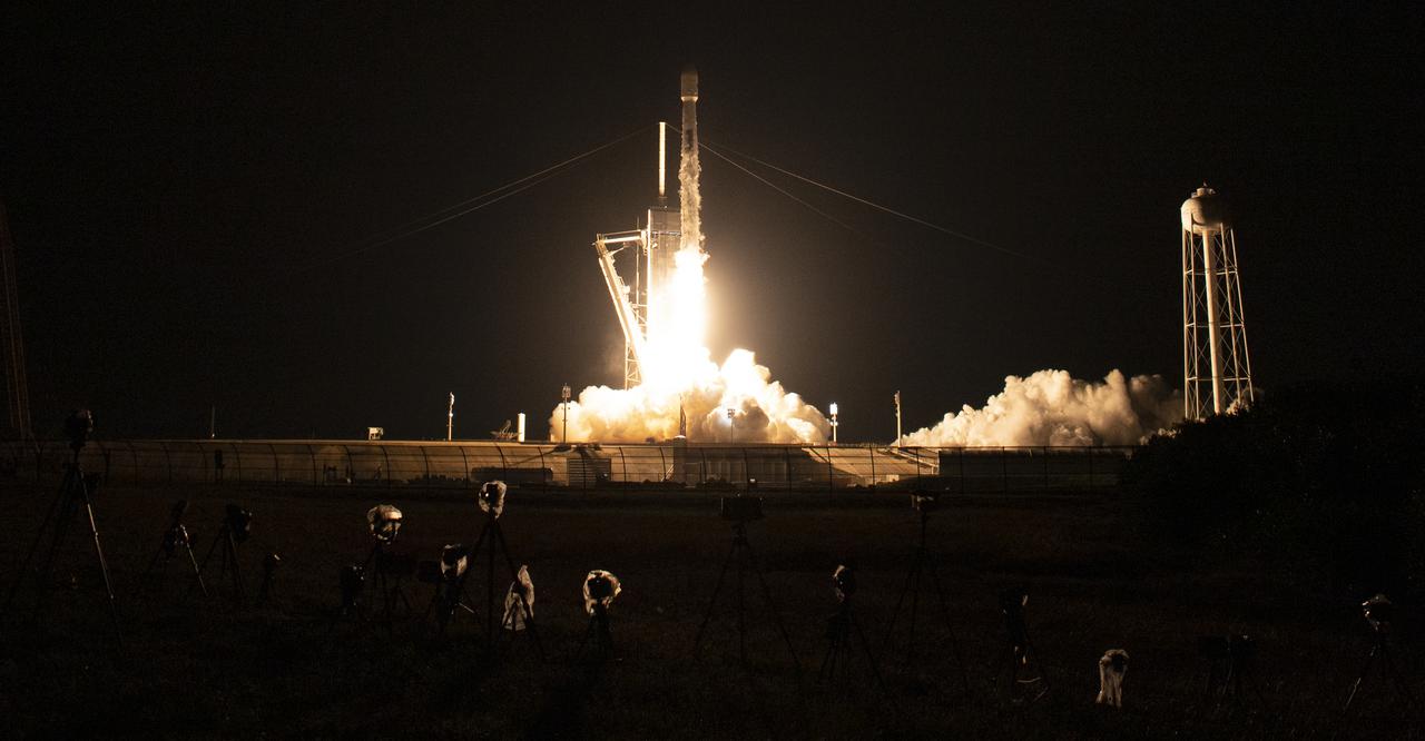 A SpaceX Falcon 9 rocket launches with NASA’s Imaging X-ray Polarimetry Explorer (IXPE) spacecraft onboard from Launch Complex 39A, Thursday, Dec. 9, 2021, at NASA’s Kennedy Space Center in Florida. The IXPE spacecraft is the first satellite dedicated to measuring the polarization of X-rays from a variety of cosmic sources, such as black holes and neutron stars. Launch occurred at 1:00 a.m. EST. Photo Credit: (NASA/Joel Kowsky)