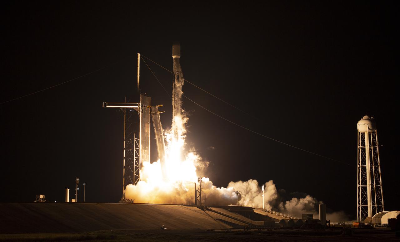 A SpaceX Falcon 9 rocket launches with NASA’s Imaging X-ray Polarimetry Explorer (IXPE) spacecraft onboard from Launch Complex 39A, Thursday, Dec. 9, 2021, at NASA’s Kennedy Space Center in Florida. The IXPE spacecraft is the first satellite dedicated to measuring the polarization of X-rays from a variety of cosmic sources, such as black holes and neutron stars. Launch occurred at 1:00 a.m. EST. Photo Credit: (NASA/Joel Kowsky)