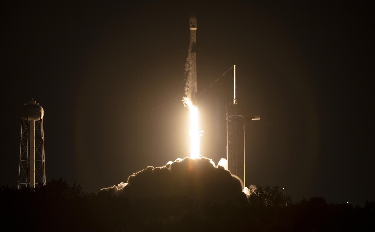 A SpaceX Falcon 9 rocket launches with NASA’s Imaging X-ray Polarimetry Explorer (IXPE) spacecraft onboard from Launch Complex 39A, Thursday, Dec. 9, 2021, at NASA’s Kennedy Space Center in Florida. The IXPE spacecraft is the first satellite dedicated to measuring the polarization of X-rays from a variety of cosmic sources, such as black holes and neutron stars. Launch occurred at 1:00 a.m. EST. Photo Credit: (NASA/Joel Kowsky)