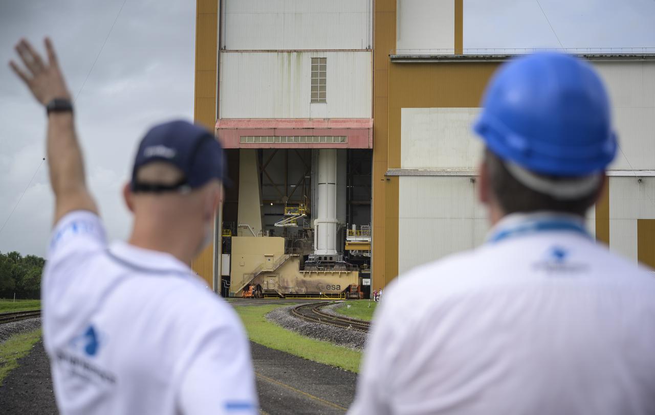 Arianespace's Ariane 5 rocket with NASA’s James Webb Space Telescope onboard, is ready to be rolled out to the launch pad, Thursday, Dec. 23, 2021, at Europe’s Spaceport, the Guiana Space Center in Kourou, French Guiana. The James Webb Space Telescope (sometimes called JWST or Webb) is a large infrared telescope with a 21.3 foot (6.5 meter) primary mirror. The observatory will study every phase of cosmic history—from within our solar system to the most distant observable galaxies in the early universe. Photo Credit: (NASA/Bill Ingalls)