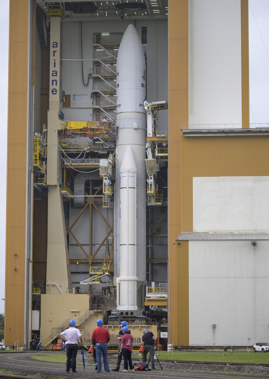 Arianespace's Ariane 5 rocket with NASA’s James Webb Space Telescope onboard, is rolled out to the launch pad, Thursday, Dec. 23, 2021, at Europe’s Spaceport, the Guiana Space Center in Kourou, French Guiana. The James Webb Space Telescope (sometimes called JWST or Webb) is a large infrared telescope with a 21.3 foot (6.5 meter) primary mirror. The observatory will study every phase of cosmic history—from within our solar system to the most distant observable galaxies in the early universe. Photo Credit: (NASA/Bill Ingalls)