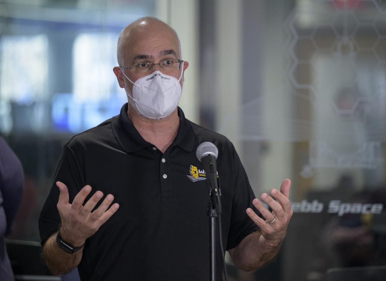 Vice President and Program Manager, Webb, Northrop Grumman, Scott Willoughby answers questions from the media during a briefing following the successful deployment of NASA’s James Webb Space Telescope primary mirror, Saturday, Jan. 8, 2022, from the Webb Space Telescope Mission Operations Center at the Space Telescope Science Institute in Baltimore. With Webb’s 21.3-foot (6.5-meter) primary mirror fully deployed, the infrared observatory has completed its unprecedented process of unfolding in space to prepare for science operations. The observatory will study every phase of cosmic history—from within our solar system to the most distant observable galaxies in the early universe. Photo Credit: (NASA/Bill Ingalls)