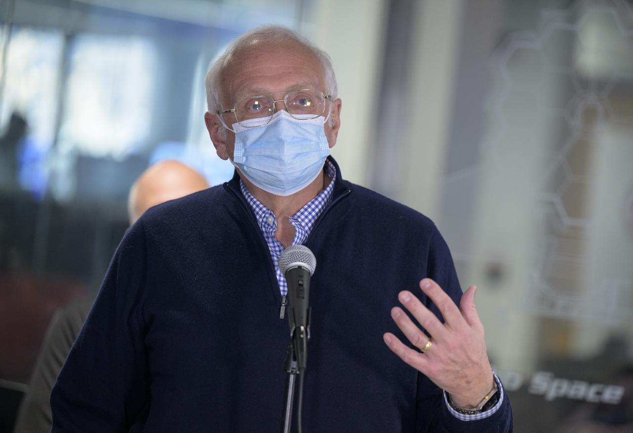 NASA James Webb Space Telescope Project Manager Bill Ochs answers questions from the media during a briefing following the successful deployment of NASA’s James Webb Space Telescope primary mirror, Saturday, Jan. 8, 2022, from the Webb Space Telescope Mission Operations Center at the Space Telescope Science Institute in Baltimore. With Webb’s 21.3-foot (6.5-meter) primary mirror fully deployed, the infrared observatory has completed its unprecedented process of unfolding in space to prepare for science operations. The observatory will study every phase of cosmic history—from within our solar system to the most distant observable galaxies in the early universe. Photo Credit: (NASA/Bill Ingalls)