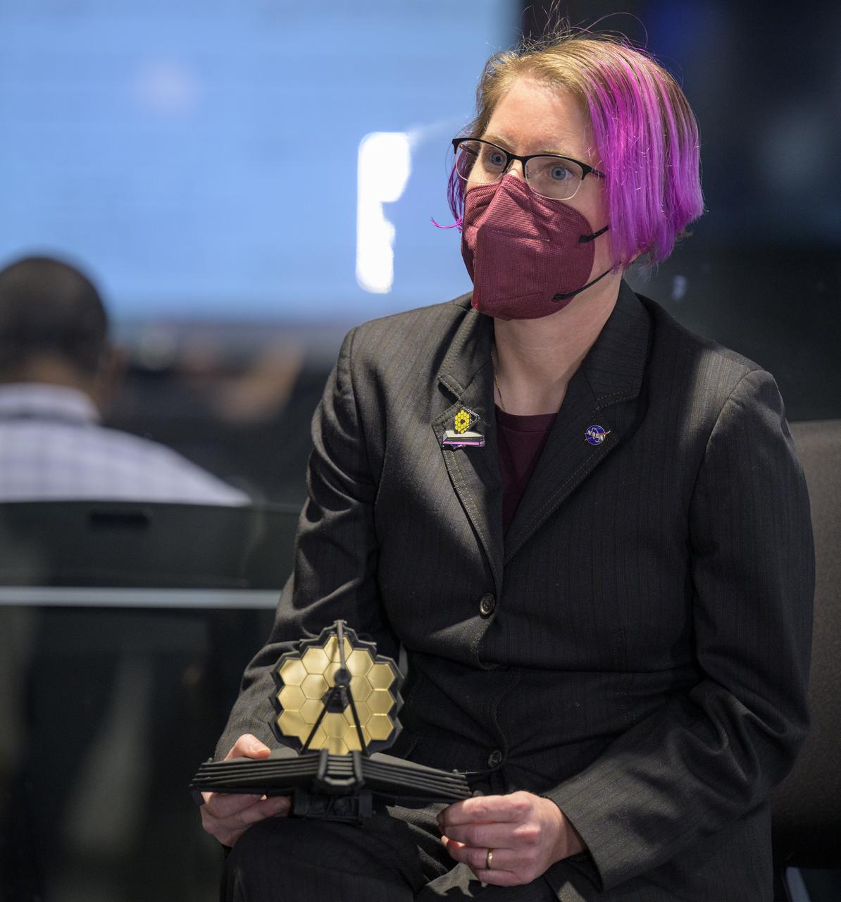 NASA James Webb Space Telescope Operations Project Scientist Jane Rigby answers questions from the media during a briefing following the successful deployment of NASA’s James Webb Space Telescope primary mirror, Saturday, Jan. 8, 2022, from the Webb Space Telescope Mission Operations Center at the Space Telescope Science Institute in Baltimore. With Webb’s 21.3-foot (6.5-meter) primary mirror fully deployed, the infrared observatory has completed its unprecedented process of unfolding in space to prepare for science operations. The observatory will study every phase of cosmic history—from within our solar system to the most distant observable galaxies in the early universe. Photo Credit: (NASA/Bill Ingalls)