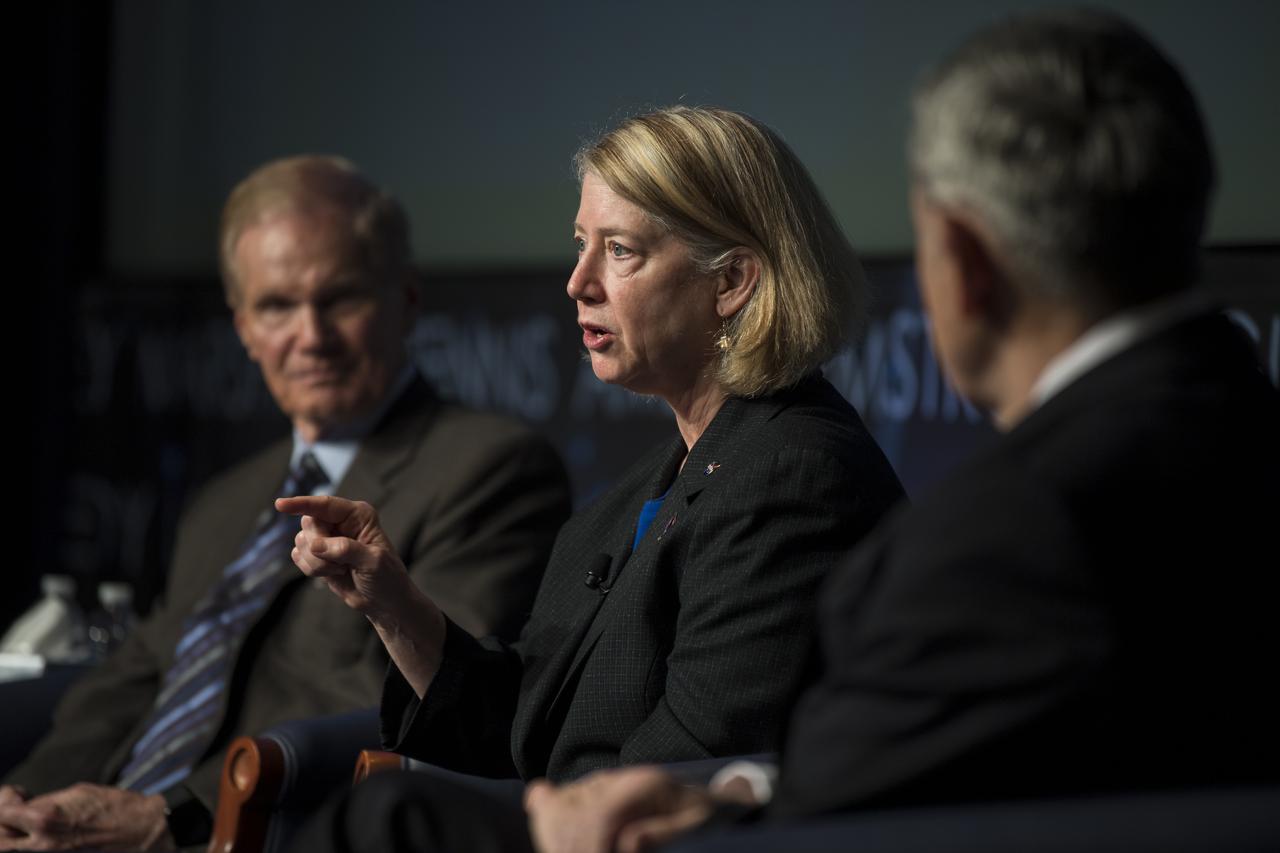NASA Deputy Administrator Pam Melroy speaks during the 2022 NASA Safety Stand-Down panel discussion, Thursday, Jan. 27, 2022, at the Mary W. Jackson NASA Headquarters building in Washington. The event followed the annual visit to Arlington National Cemetery where NASA leadership and family members and/or friends of the astronauts commemorate NASA’s Day of Remembrance and the sacrifices made to further exploration. Panelists included NASA Safety and Mission Assurance Chief Russ DeLoach, NASA Administrator Bill Nelson, NASA Deputy Administrator Pam Melroy, and NASA Associate Administrator Bob Cabana. Photo Credit: (NASA/Aubrey Gemignani)