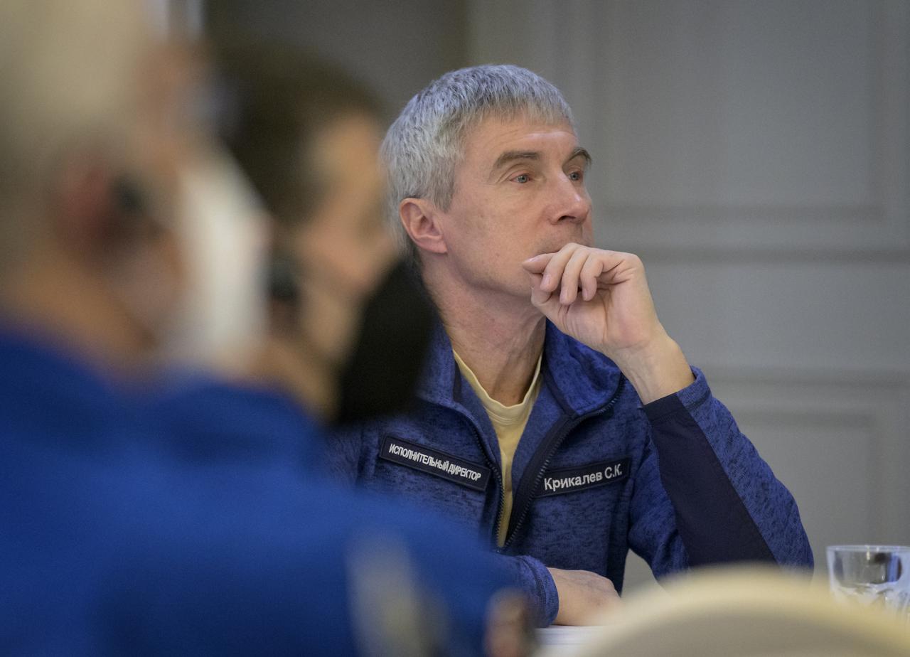 Roscosmos Executive director of Human Spaceflight Programs Sergei Krikalev, is seen as NASA, Roscosmos, and Russian Search and Recovery Forces meet at the Cosmonaut Hotel in Karaganda, Kazakhstan to discuss the readiness for the landing of Expedition 66 crew members Mark Vande Hei of NASA, and Pyotr Dubrov, and Anton Shkaplerov of Roscosmos, Monday, March 28, 2022, at the Cosmonaut Hotel in Karaganda, Kazakhstan. Vande Hei and Dubrov will be returning to Earth after logging 355 days in space as members of Expeditions 64-66 aboard the International Space Station. For Vande Hei, his mission is the longest single spaceflight by a U.S. astronaut in history. Shkaplerov will be returning after 176 days in space, serving as a Flight Engineer for Expedition 65 and commander of Expedition 66. Photo Credit: (NASA/Bill Ingalls)