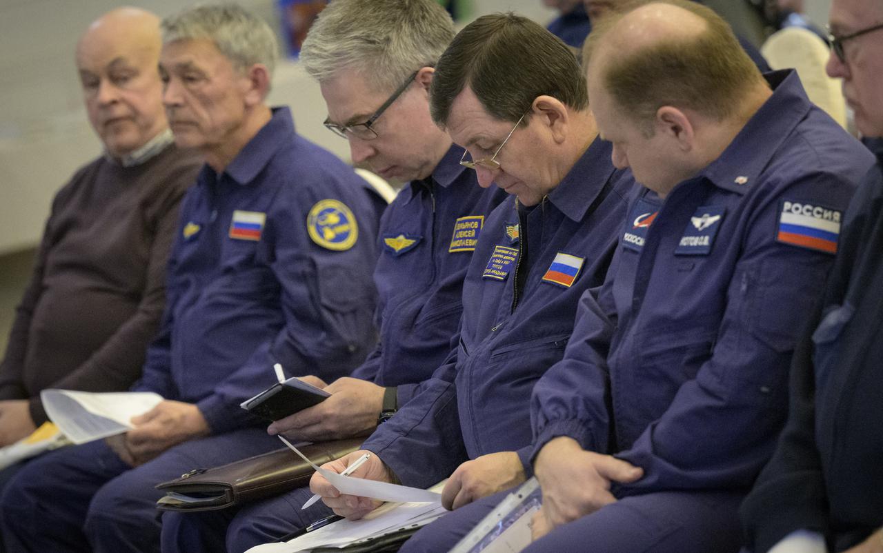 NASA, Roscosmos, and Russian Search and Recovery Forces meet at the Cosmonaut Hotel in Karaganda, Kazakhstan to discuss the readiness for the landing of Expedition 66 crew members Mark Vande Hei of NASA, and Pyotr Dubrov, and Anton Shkaplerov of Roscosmos, Monday, March 28, 2022, at the Cosmonaut Hotel in Karaganda, Kazakhstan. Vande Hei and Dubrov will be returning to Earth after logging 355 days in space as members of Expeditions 64-66 aboard the International Space Station. For Vande Hei, his mission is the longest single spaceflight by a U.S. astronaut in history. Shkaplerov will be returning after 176 days in space, serving as a Flight Engineer for Expedition 65 and commander of Expedition 66. Photo Credit: (NASA/Bill Ingalls)