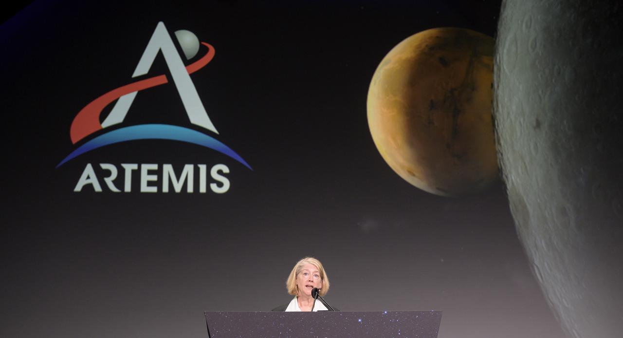 NASA Deputy Administrator Pam Melroy gives keynote remarks during the 37th Space Symposium, Tuesday, April 5, 2022, in Colorado Springs, Colorado. Photo Credit: (NASA/Bill Ingalls)