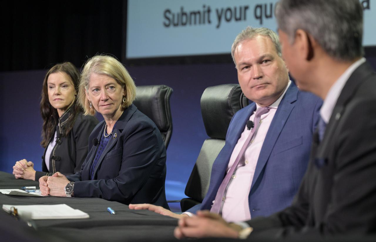 NASA Deputy Administrator Pam Melroy listens in a Heads of Agency panel during the 37th Space Symposium, Wednesday, April 6, 2022, in Colorado Springs, Colorado. Photo Credit: (NASA/Bill Ingalls)