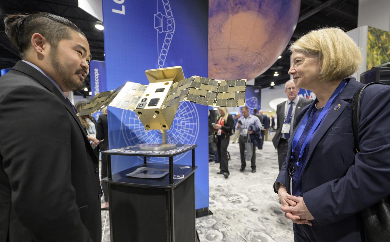 NASA Deputy Administrator Pam Melroy meets with colleagues at the NASA Exhibit area during the 37th Space Symposium, Wednesday, April 6, 2022, in Colorado Springs, Colorado. Photo Credit: (NASA/Bill Ingalls)