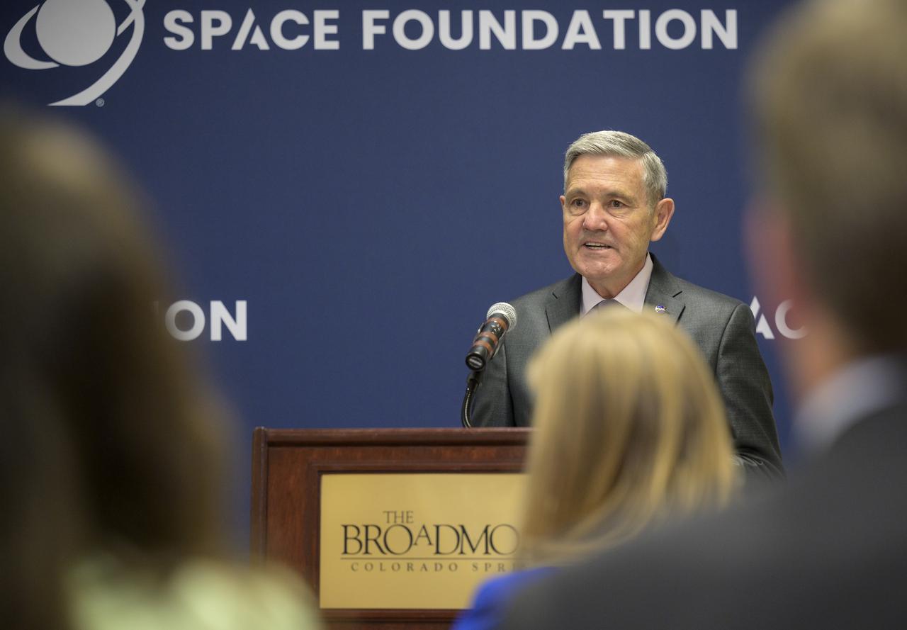NASA Associate Administrator Bob Cabana speaks at “Small Satellites, Big Missions: Pathfinding CubeSats Exploring the Moon and Beyond,” a news conference during the 37th Space Symposium, Wednesday, April 6, 2022, in Colorado Springs, Colorado. Photo Credit: (NASA/Bill Ingalls)