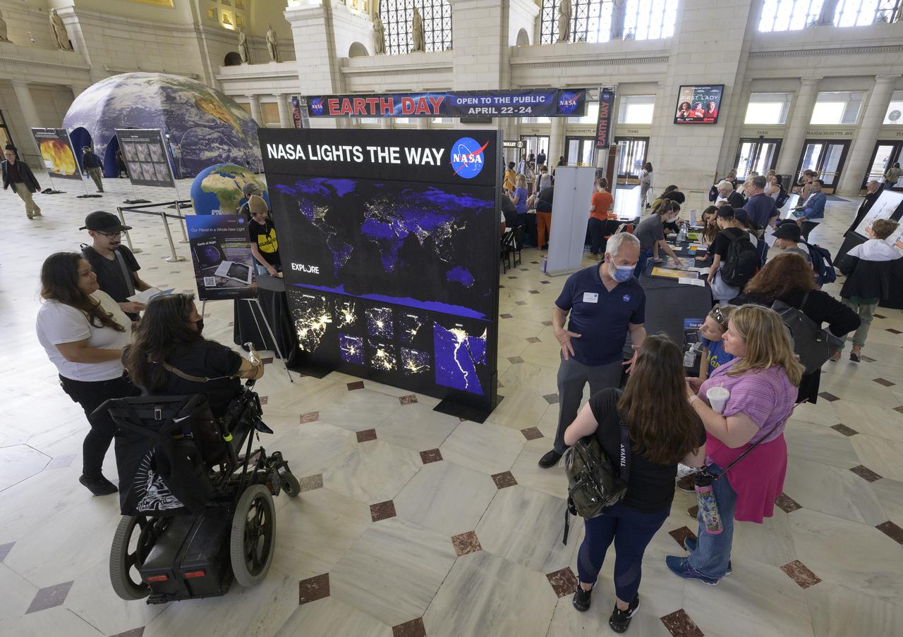 Visitors explore NASA’s hands-on exhibits during Earth Day, Friday, April 22, 2022, at Union Station in Washington. Photo Credit: (NASA/Bill Ingalls)