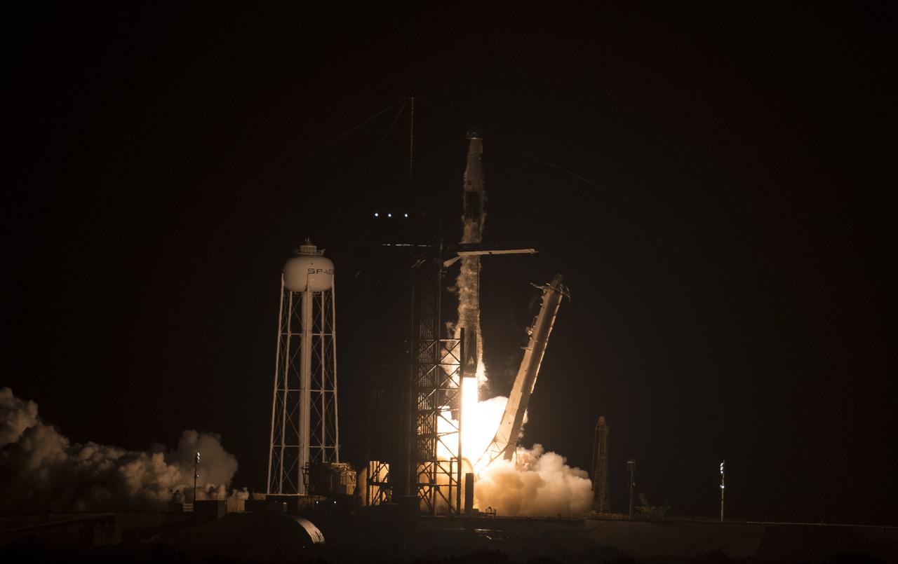 A SpaceX Falcon 9 rocket carrying the company's Crew Dragon spacecraft is launched on NASA’s SpaceX Crew-4 mission to the International Space Station with NASA astronauts Kjell Lindgren, Robert Hines, Jessica Watkins, and ESA (European Space Agency) astronaut Samantha Cristoforetti onboard, Wednesday, April 27, 2022, at NASA’s Kennedy Space Center in Florida. NASA’s SpaceX Crew-4 mission is the fourth crew rotation mission of the SpaceX Crew Dragon spacecraft and Falcon 9 rocket to the International Space Station as part of the agency’s Commercial Crew Program. Lindgren, Hines, Watkins, and Cristoforetti launched at 3:52 a.m. ET from Launch Complex 39A at the Kennedy Space Center to begin a six month mission onboard the orbital outpost. Photo Credit: (NASA/Aubrey Gemignani)
