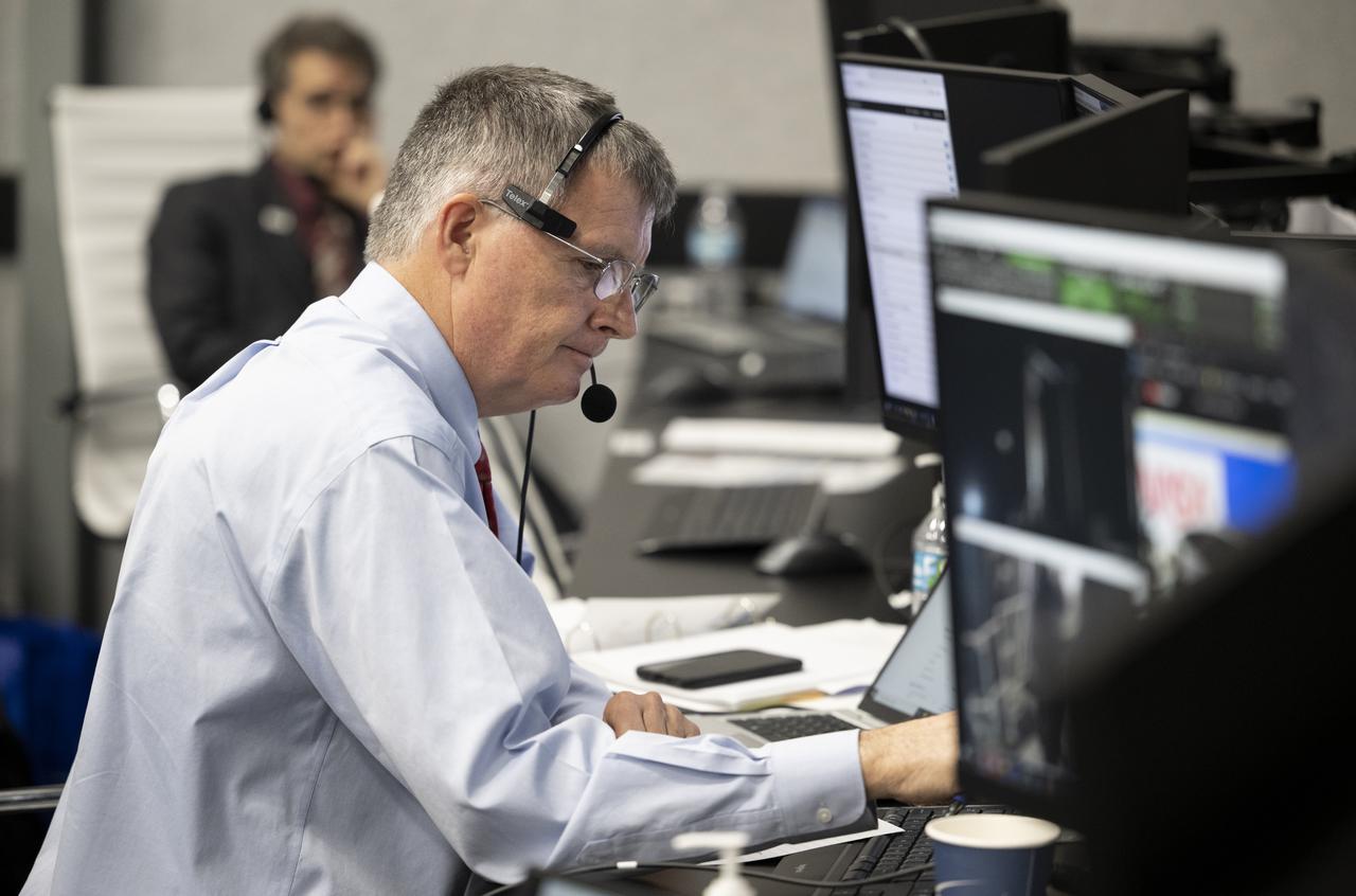 Steve Stich, manager of NASA’s Commercial Crew Program, monitors the countdown of a SpaceX Falcon 9 rocket carrying the company's Crew Dragon spacecraft on the Crew-4 mission with NASA astronauts Kjell Lindgren, Robert Hines, Jessica Watkins, and ESA (European Space Agency) astronaut Samantha Cristoforetti onboard, Wednesday, April 27, 2022, in firing room four of the Rocco A. Petrone Launch Control Center at NASA’s Kennedy Space Center in Florida. NASA’s SpaceX Crew-4 mission is the fourth crew rotation mission of the SpaceX Crew Dragon spacecraft and Falcon 9 rocket to the International Space Station as part of the agency’s Commercial Crew Program. Lindgren, Hines, Watkins, and Cristoforetti launched at 3:52 a.m. ET, from Launch Complex 39A at the Kennedy Space Center to begin a six month mission onboard the International Space Station. Photo Credit: (NASA/Joel Kowsky)