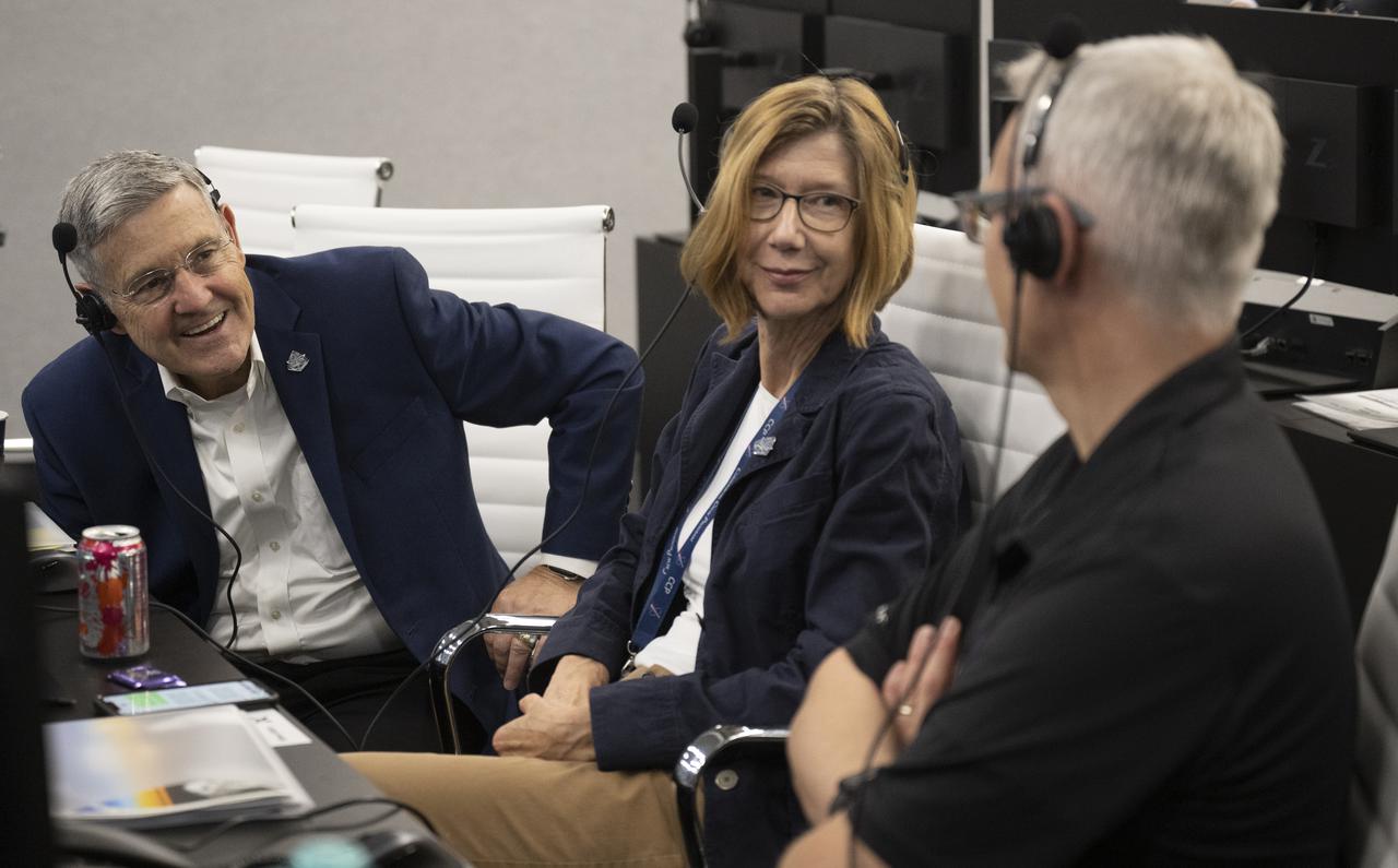 Bob Cabana, NASA associate administrator, left, Kathy Lueders, associate administrator for NASA's Space Operations Mission Directorate, center, and Benji Reed, senior director of Human Spaceflight Programs at SpaceX, are seen as teams from NASA and SpaceX monitor the countdown of the launch of a SpaceX Falcon 9 rocket carrying the company's Crew Dragon spacecraft on NASA’s SpaceX Crew-4 mission with NASA astronauts Kjell Lindgren, Robert Hines, Jessica Watkins, and ESA (European Space Agency) astronaut Samantha Cristoforetti onboard, Wednesday, April 27, 2022, in firing room four of the Rocco A. Petrone Launch Control Center at NASA’s Kennedy Space Center in Florida. NASA’s SpaceX Crew-4 mission is the fourth crew rotation mission of the SpaceX Crew Dragon spacecraft and Falcon 9 rocket to the International Space Station as part of the agency’s Commercial Crew Program. Lindgren, Hines, Watkins, and Cristoforetti are launched at 3:52 a.m. ET, from Launch Complex 39A at the Kennedy Space Center. Photo Credit: (NASA/Joel Kowsky)