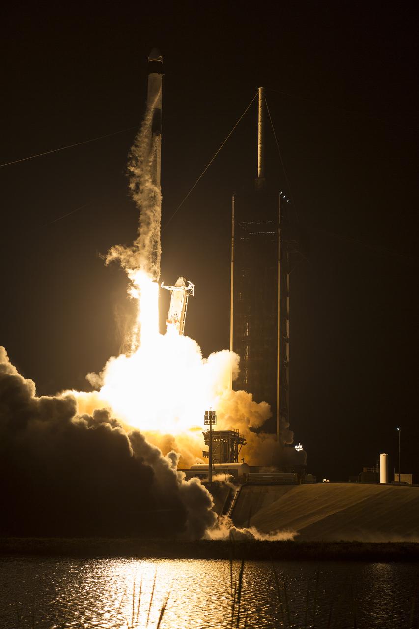 A SpaceX Falcon 9 rocket carrying the company's Crew Dragon spacecraft is launched on NASA’s SpaceX Crew-4 mission to the International Space Station with NASA astronauts Kjell Lindgren, Robert Hines, Jessica Watkins, and ESA (European Space Agency) astronaut Samantha Cristoforetti onboard, Wednesday, April 27, 2022, at NASA’s Kennedy Space Center in Florida. NASA’s SpaceX Crew-4 mission is the fourth crew rotation mission of the SpaceX Crew Dragon spacecraft and Falcon 9 rocket to the International Space Station as part of the agency’s Commercial Crew Program. Lindgren, Hines, Watkins, and Cristoforetti launched at 3:52 a.m. ET from Launch Complex 39A at the Kennedy Space Center to begin a six month mission onboard the orbital outpost. Photo Credit: (NASA/Aubrey Gemignani)