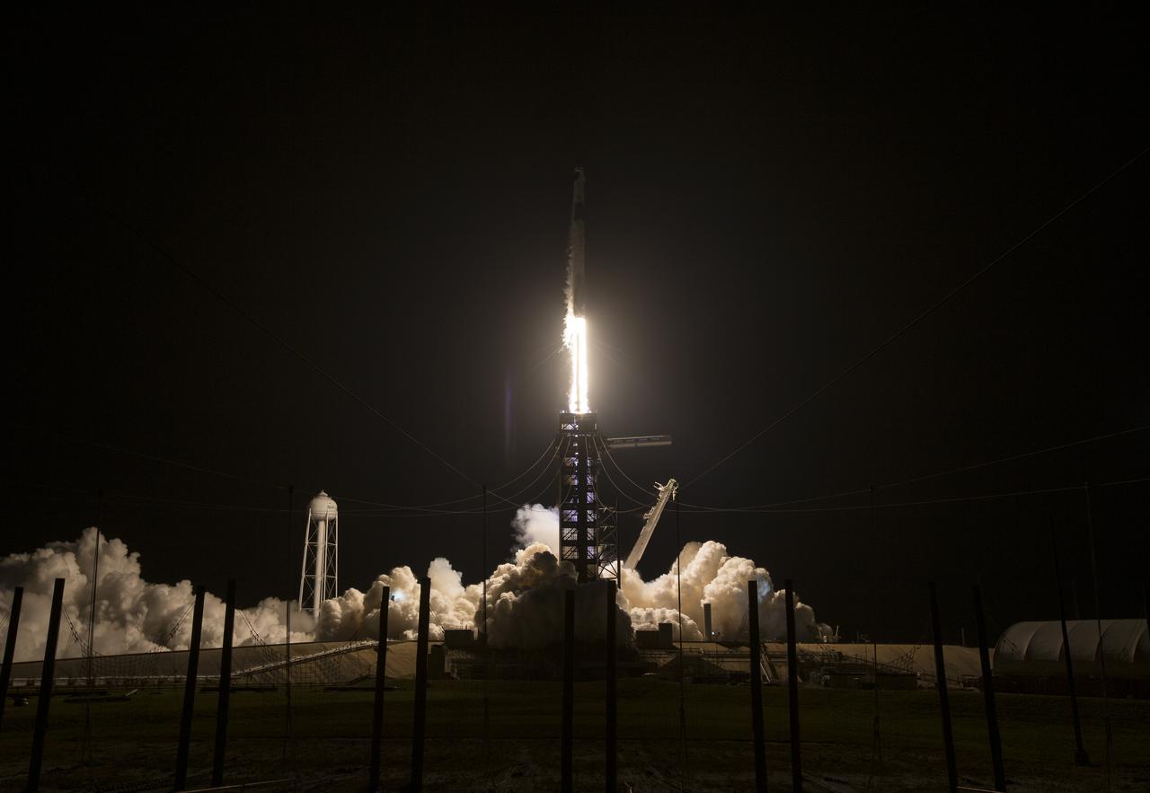 A SpaceX Falcon 9 rocket carrying the company's Crew Dragon spacecraft is launched on NASA’s SpaceX Crew-4 mission to the International Space Station with NASA astronauts Kjell Lindgren, Robert Hines, Jessica Watkins, and ESA (European Space Agency) astronaut Samantha Cristoforetti onboard, Wednesday, April 27, 2022, at NASA’s Kennedy Space Center in Florida. NASA’s SpaceX Crew-4 mission is the fourth crew rotation mission of the SpaceX Crew Dragon spacecraft and Falcon 9 rocket to the International Space Station as part of the agency’s Commercial Crew Program. Lindgren, Hines, Watkins, and Cristoforetti launched at 3:52 a.m. ET from Launch Complex 39A at the Kennedy Space Center to begin a six month mission onboard the orbital outpost. Photo Credit: (NASA/Aubrey Gemignani)