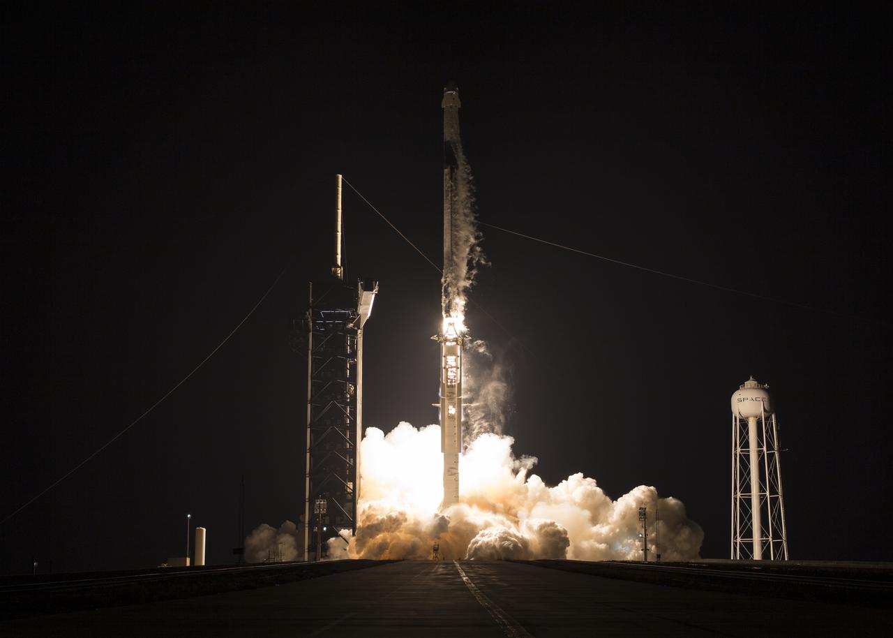A SpaceX Falcon 9 rocket carrying the company's Crew Dragon spacecraft is launched on NASA’s SpaceX Crew-4 mission to the International Space Station with NASA astronauts Kjell Lindgren, Robert Hines, Jessica Watkins, and ESA (European Space Agency) astronaut Samantha Cristoforetti onboard, Wednesday, April 27, 2022, at NASA’s Kennedy Space Center in Florida. NASA’s SpaceX Crew-4 mission is the fourth crew rotation mission of the SpaceX Crew Dragon spacecraft and Falcon 9 rocket to the International Space Station as part of the agency’s Commercial Crew Program. Lindgren, Hines, Watkins, and Cristoforetti launched at 3:52 a.m. ET from Launch Complex 39A at the Kennedy Space Center to begin a six month mission onboard the orbital outpost. Photo Credit: (NASA/Aubrey Gemignani)