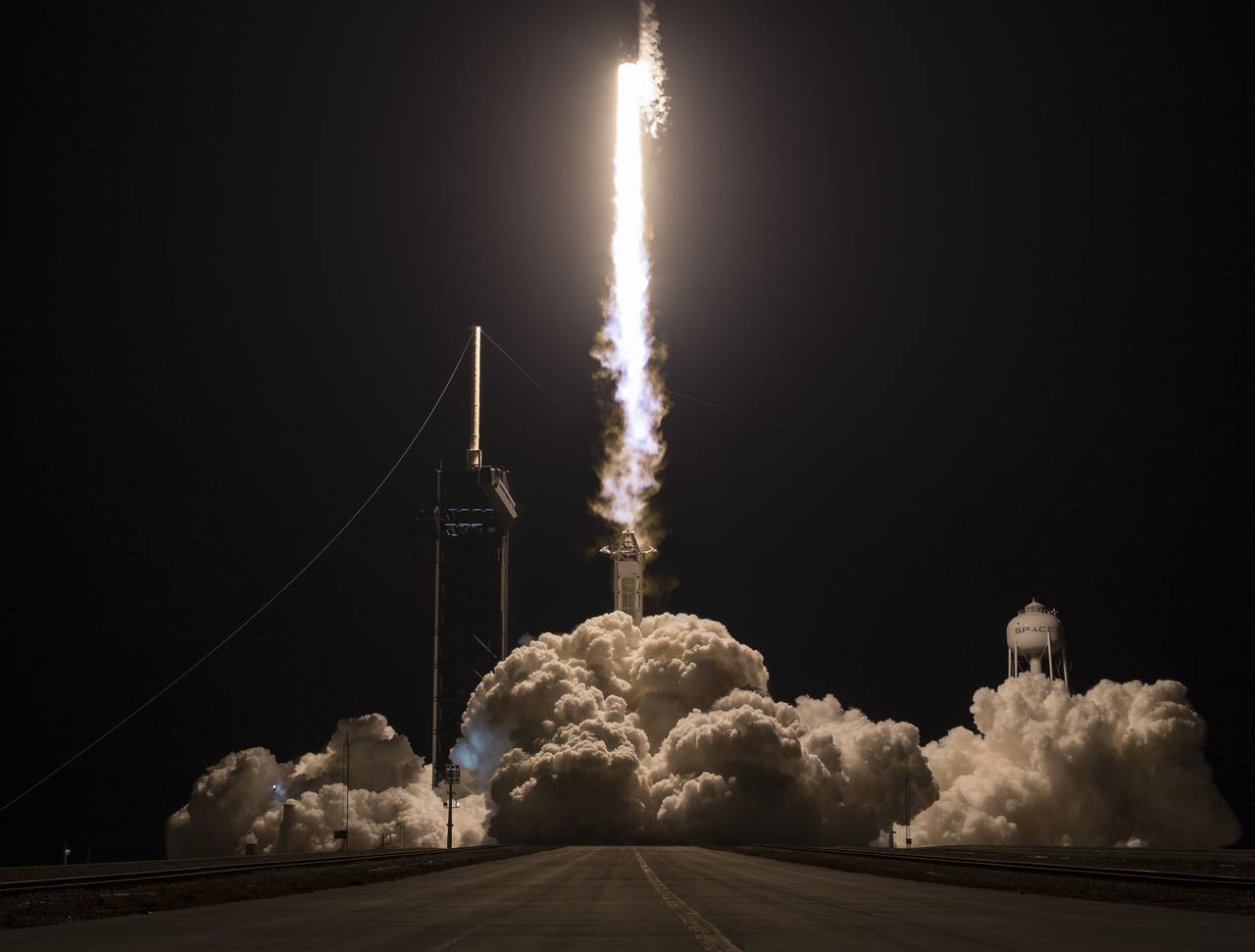 A SpaceX Falcon 9 rocket carrying the company's Crew Dragon spacecraft is launched on NASA’s SpaceX Crew-4 mission to the International Space Station with NASA astronauts Kjell Lindgren, Robert Hines, Jessica Watkins, and ESA (European Space Agency) astronaut Samantha Cristoforetti onboard, Wednesday, April 27, 2022, at NASA’s Kennedy Space Center in Florida. NASA’s SpaceX Crew-4 mission is the fourth crew rotation mission of the SpaceX Crew Dragon spacecraft and Falcon 9 rocket to the International Space Station as part of the agency’s Commercial Crew Program. Lindgren, Hines, Watkins, and Cristoforetti launched at 3:52 a.m. ET from Launch Complex 39A at the Kennedy Space Center to begin a six month mission onboard the orbital outpost. Photo Credit: (NASA/Aubrey Gemignani)