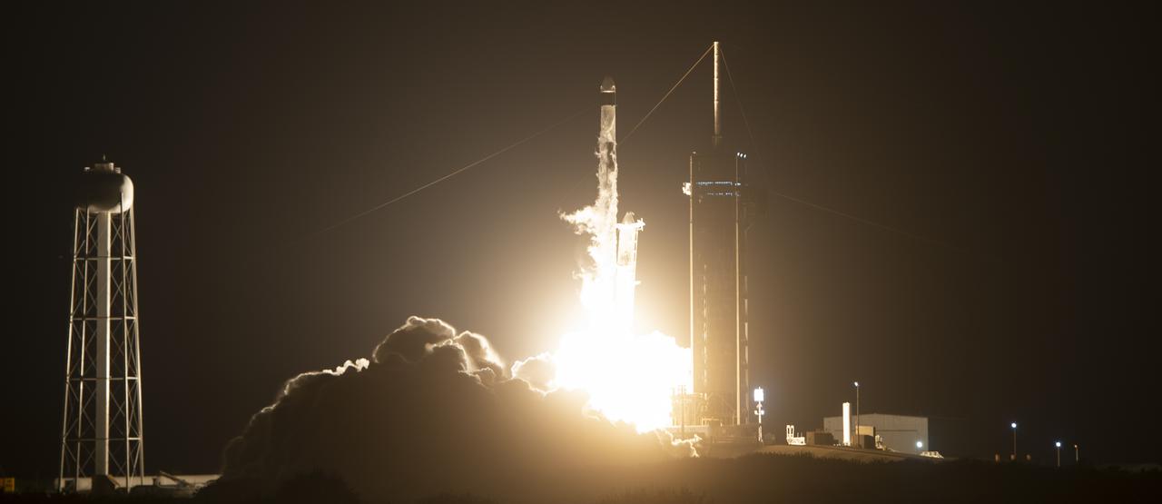 A SpaceX Falcon 9 rocket carrying the company's Crew Dragon spacecraft is launched on NASA’s SpaceX Crew-4 mission to the International Space Station with NASA astronauts Kjell Lindgren, Robert Hines, Jessica Watkins, and ESA (European Space Agency) astronaut Samantha Cristoforetti onboard, Wednesday, April 27, 2022, at NASA’s Kennedy Space Center in Florida. NASA’s SpaceX Crew-4 mission is the fourth crew rotation mission of the SpaceX Crew Dragon spacecraft and Falcon 9 rocket to the International Space Station as part of the agency’s Commercial Crew Program. Lindgren, Hines, Watkins, and Cristoforetti launched at 3:52 a.m. ET from Launch Complex 39A at the Kennedy Space Center to begin a six month mission onboard the orbital outpost. Photo Credit: (NASA/Joel Kowsky)