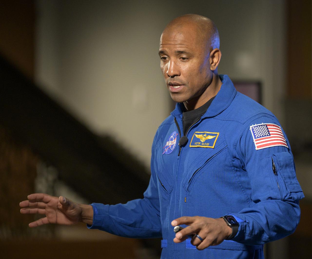 NASA astronaut Victor Glover talks with school students in person and via live stream during an educational event, Thursday, April 28, 2022, at the National Museum of African American History and Culture in Washington. Glover most recently served as pilot and second-in-command on the Crew-1 SpaceX Crew Dragon, named Resilience, which landed after a long duration mission aboard the International Space Station, May 2, 2021. Photo Credit: (NASA/Bill Ingalls)