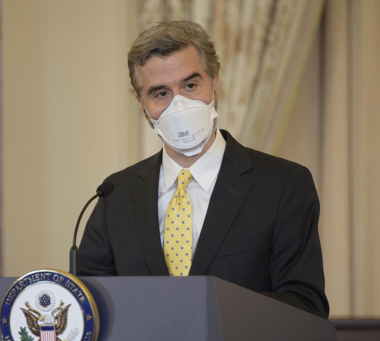 Assistant Secretary for Economic and Business Affairs, Ramin Toloui gives introductory remarks during an event at the U.S Department of State where it was announced that Cynthia Rosenzweig, a senior research scientist and head of the Climate Impacts Group at NASA’s Goddard Institute for Space Studies (GISS) in New York City, was awarded the 2022 World Food Prize from the World Food Prize Foundation, Thursday, May 5, 2022, at the Harry S. Truman Building in Washington. Photo Credit: (NASA/Bill Ingalls)