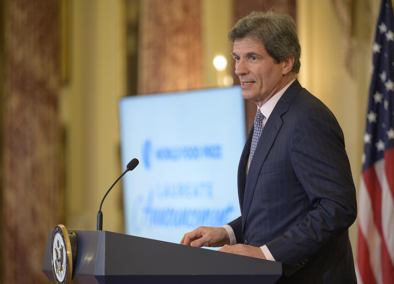 Under Secretary For Economic Growth, Energy, and the Environment, Jose W. Fernandez gives remarks during an event at the U.S Department of State where it was announced that Cynthia Rosenzweig, a senior research scientist and head of the Climate Impacts Group at NASA’s Goddard Institute for Space Studies (GISS) in New York City, was awarded the 2022 World Food Prize from the World Food Prize Foundation, Thursday, May 5, 2022, at the Harry S. Truman Building in Washington. Photo Credit: (NASA/Bill Ingalls)