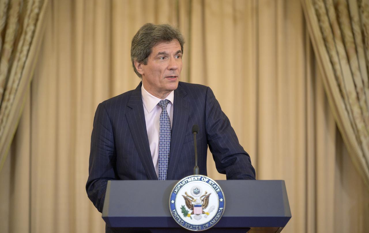 Under Secretary For Economic Growth, Energy, and the Environment, Jose W. Fernandez gives remarks during an event at the U.S Department of State where it was announced that Cynthia Rosenzweig, a senior research scientist and head of the Climate Impacts Group at NASA’s Goddard Institute for Space Studies (GISS) in New York City, was awarded the 2022 World Food Prize from the World Food Prize Foundation, Thursday, May 5, 2022, at the Harry S. Truman Building in Washington. Photo Credit: (NASA/Bill Ingalls)