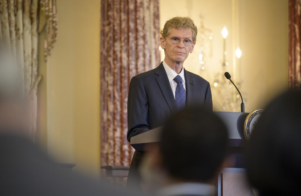 U.S. Special Envoy for Global Food Security, Dr. Cary Fowler gives remarks during an event at the U.S Department of State where it was announced that Cynthia Rosenzweig, a senior research scientist and head of the Climate Impacts Group at NASA’s Goddard Institute for Space Studies (GISS) in New York City, was awarded the 2022 World Food Prize from the World Food Prize Foundation, Thursday, May 5, 2022, at the Harry S. Truman Building in Washington. Photo Credit: (NASA/Bill Ingalls)