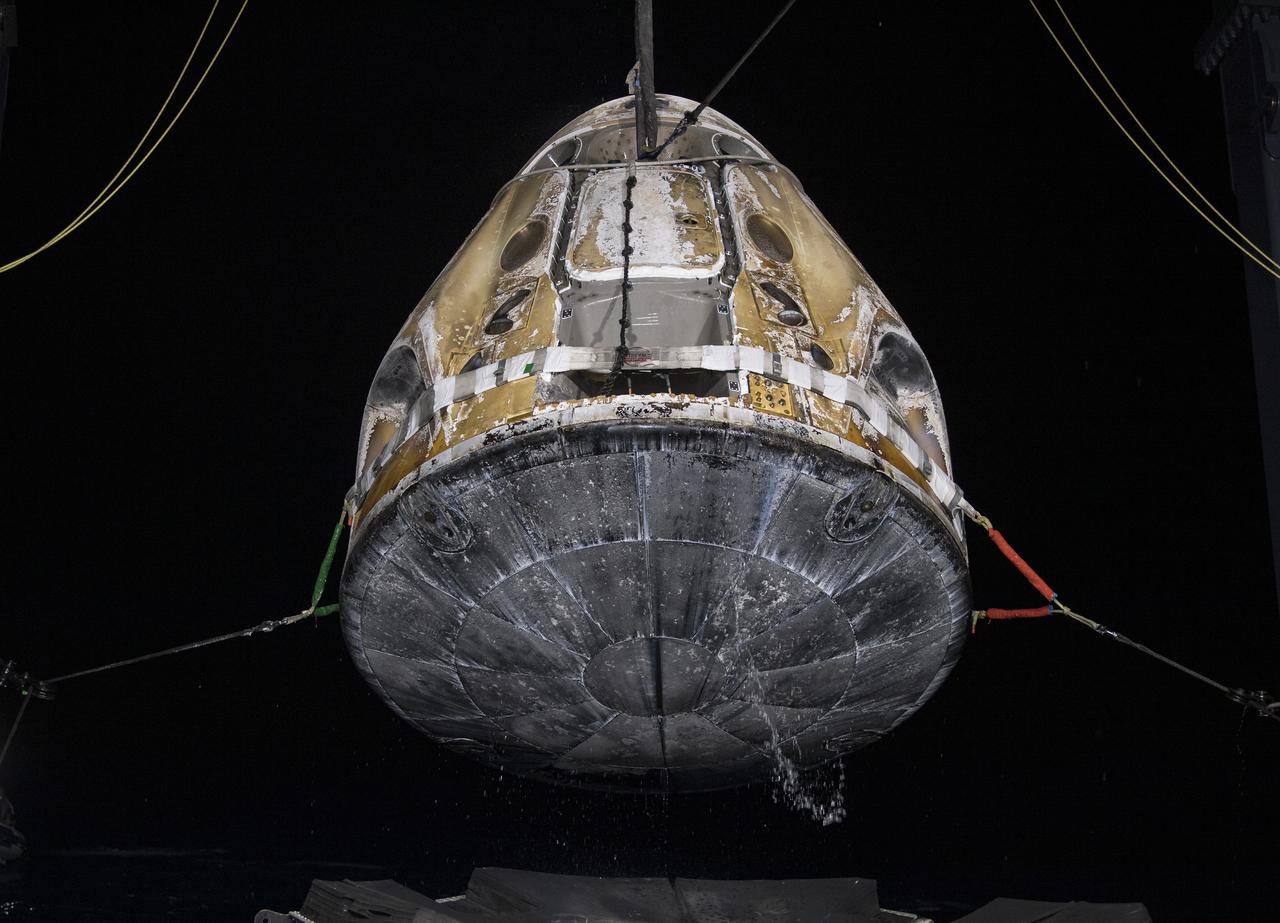The SpaceX Crew Dragon Endurance spacecraft is seen shortly after it landed with NASA astronauts Raja Chari, Kayla Barron, Tom Marshburn, and ESA (European Space Agency) astronaut Matthias Maurer aboard, in the Gulf of Mexico, off the coast of Tampa, Florida, Friday, May 6, 2022. Maurer, Marshburn, Chari, and Barron are returning after 177 days in space as part of Expeditions 66 and 67 aboard the International Space Station. Photo Credit: (NASA/Aubrey Gemignani)