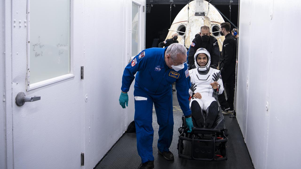 NASA astronaut Raja Chari greets friends after being helped out of the SpaceX Crew Dragon Endurance spacecraft onboard the SpaceX Shannon recovery ship after he and NASA astronauts Kayla Barron, Tom Marshburn, and ESA (European Space Agency) astronaut Matthias Maurer landed in the Gulf of Mexico off the coast of Tampa, Florida, Friday, May 6, 2022. Maurer, Marshburn, Chari, and Barron are returning after 177 days in space as part of Expeditions 66 and 67 onboard the International Space Station. Photo Credit: (NASA/Aubrey Gemignani)