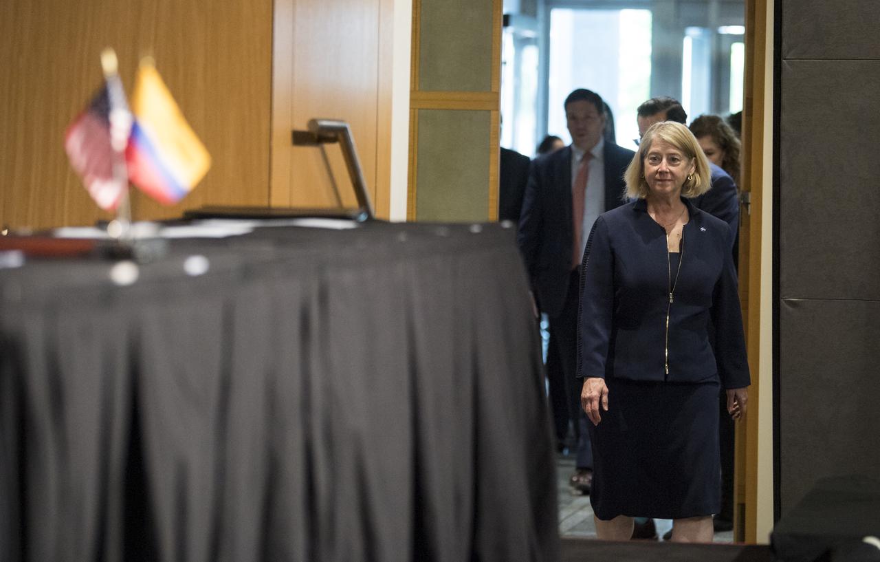 NASA Deputy Administrator Pam Melroy arrives for an event where Colombian Vice President and Foreign Minister, Marta Lucía Ramírez will sign the Artemis Accords, Tuesday, May 10, 2022, at NASA Headquarters in Washington DC. Colombia is the nineteenth country to sign the Artemis Accords, which establish a practical set of principles to guide space exploration cooperation among nations participating in NASA’s Artemis program. Photo Credit: (NASA/Aubrey Gemignani)