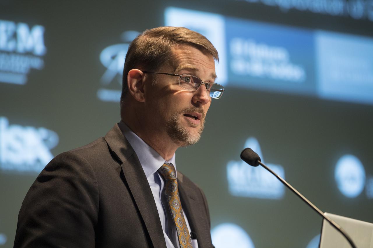 U.S. State Department Deputy Assistant Secretary, Mark Wells, speaks before Colombian Vice President and Foreign Minister, Marta Lucía Ramírez, signs the Artemis Accords, Tuesday, May 10, 2022, at NASA Headquarters in Washington DC. Colombia is the nineteenth country to sign the Artemis Accords, which establish a practical set of principles to guide space exploration cooperation among nations participating in NASA’s Artemis program. Photo Credit: (NASA/Aubrey Gemignani)