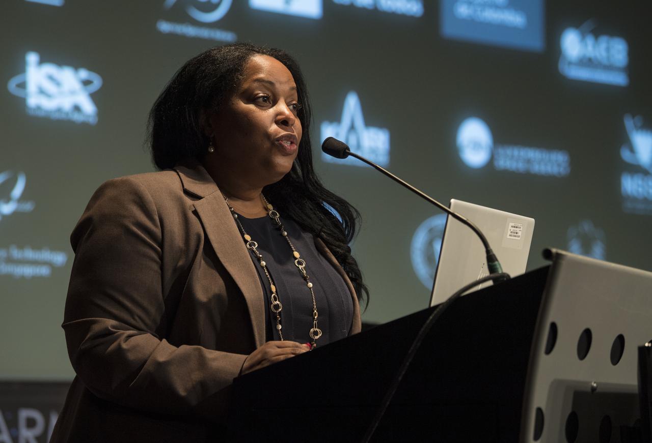 U.S. State Department Principal Deputy Assistant Secretary, Jennifer Littlejohn, speaks before Colombian Vice President and Foreign Minister, Marta Lucía Ramírez, signs the Artemis Accords, Tuesday, May 10, 2022, at NASA Headquarters in Washington DC. Colombia is the nineteenth country to sign the Artemis Accords, which establish a practical set of principles to guide space exploration cooperation among nations participating in NASA’s Artemis program. Photo Credit: (NASA/Aubrey Gemignani)
