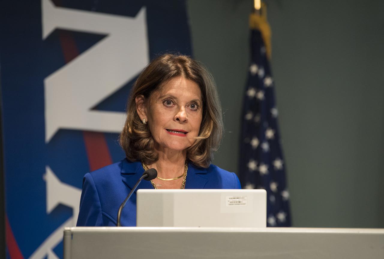 Colombian Vice President and Foreign Minister, Marta Lucía Ramírez, speaks before signing the Artemis Accords, Tuesday, May 10, 2022, at NASA Headquarters in Washington DC. Colombia is the nineteenth country to sign the Artemis Accords, which establish a practical set of principles to guide space exploration cooperation among nations participating in NASA’s Artemis program. Photo Credit: (NASA/Aubrey Gemignani)